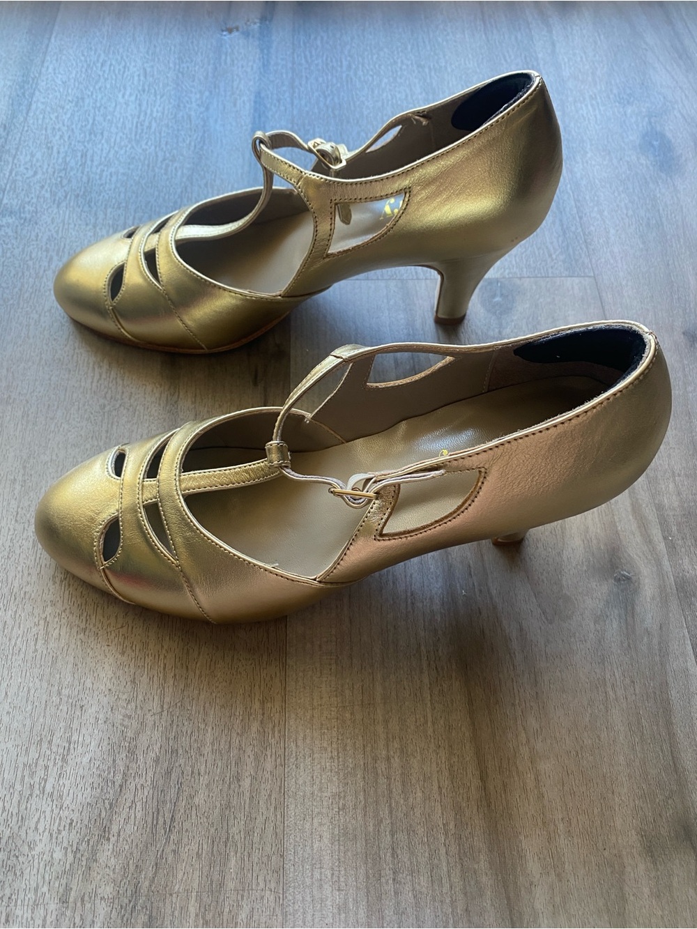 Metallic Gold T-Strap Heels - Picture 4 of 5
